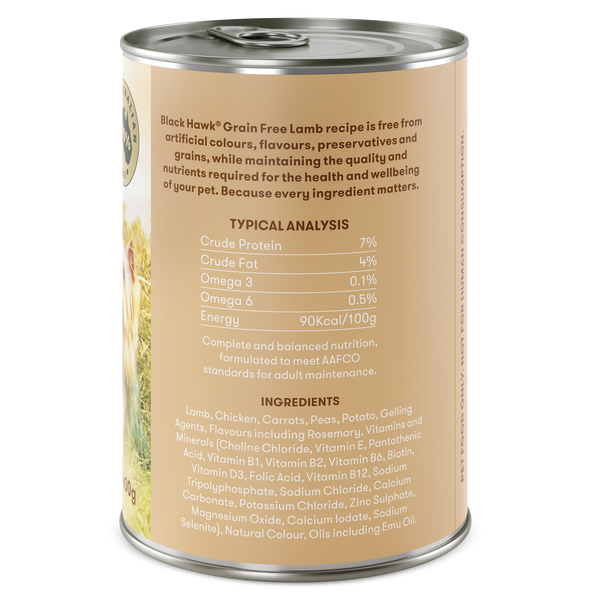Black Hawk Grain Free Lamb Dog Wet Food (400g) Pets Domain