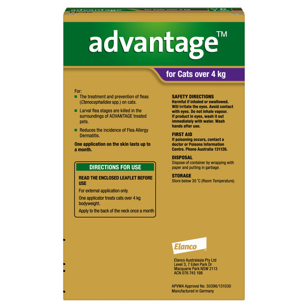 Advantage Flea Treatment for Cats over 4kg 6pk Pets Domain