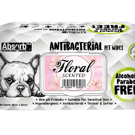 Absorb Plus - Antibacterial Dog Wipes Floral (80pk)