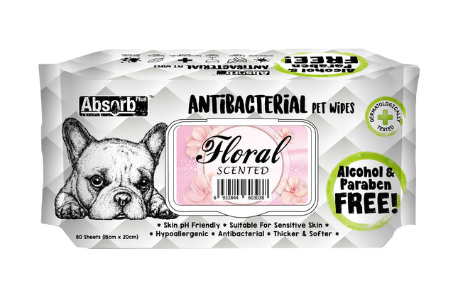 Absorb Plus - Antibacterial Dog Wipes Floral (80pk)