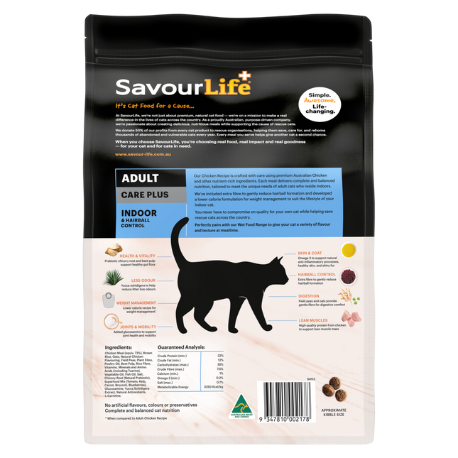 SavourLife Care Plus Adult Cat Hairball Control Chicken Dry Food (2kg)