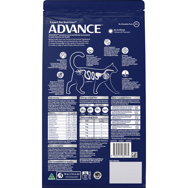 Advance Dry Cat Adult Healthy Weight Chicken 1.5kg