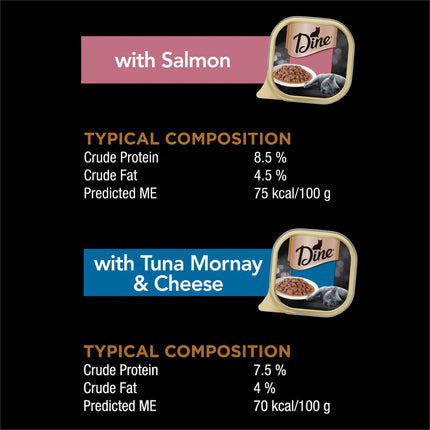 DINE - Multipack Salmon, Tuna & Cheese Cat Wet Food (85g x 28pk)