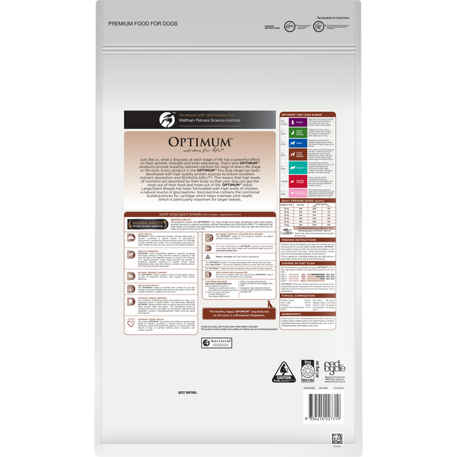 OPTIMUM - Adult Large/Giant Breed with Chicken, Vegetables & Rice Dry Dog Food (15kg)