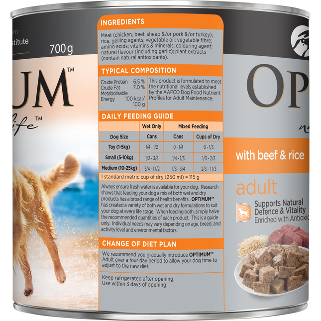 OPTIMUM - Adult with Beef & Rice Wet Dog Food (700g)
