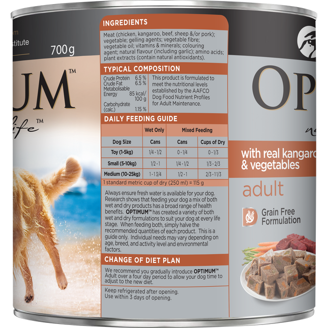 OPTIMUM - Adult with Kangaroo & Vegetables Wet Dog Food (700g)