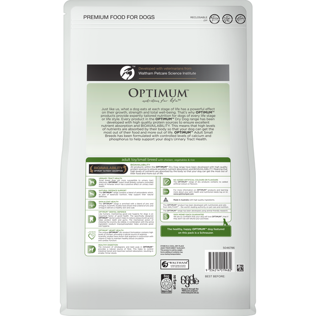 OPTIMUM - Adult Toy/Small Breed with Chicken, Vegetables & Rice Dry Dog Food (3kg)
