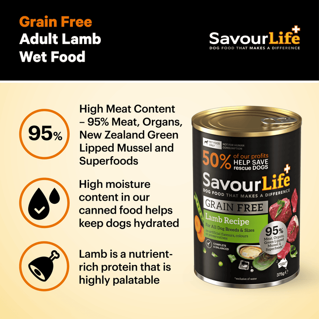 SavourLife Grain Free Adult Lamb Dog Wet Food 375g