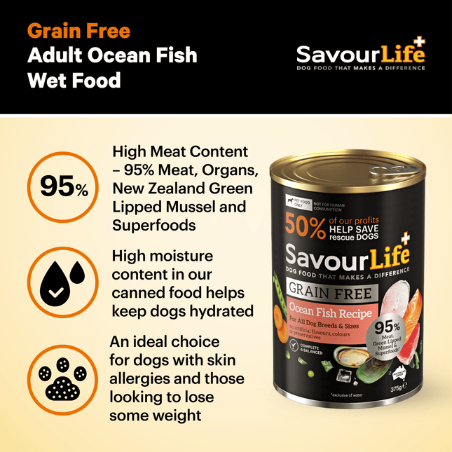 SavourLife Grain Free Adult Ocean Fish Dog Wet Food 375g