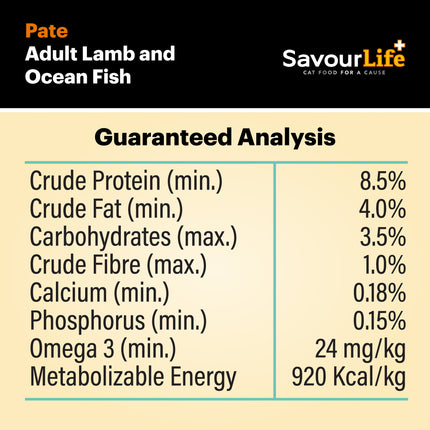 SavourLife Grain Free Adult Lamb & Ocean Fish Wet Cat Food 85g x 12pk