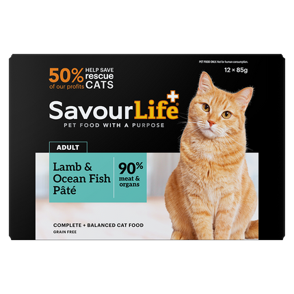 SavourLife Grain Free Adult Lamb & Ocean Fish Wet Cat Food 85g x 12pk