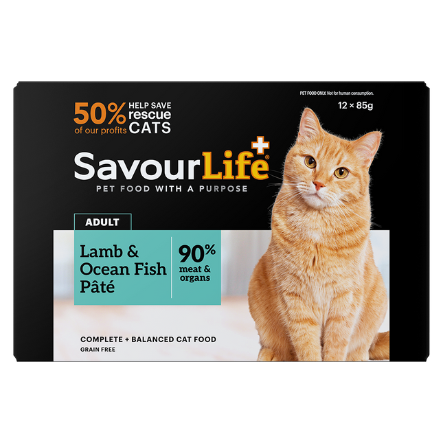 SavourLife Grain Free Adult Lamb & Ocean Fish Wet Cat Food 85g x 12pk