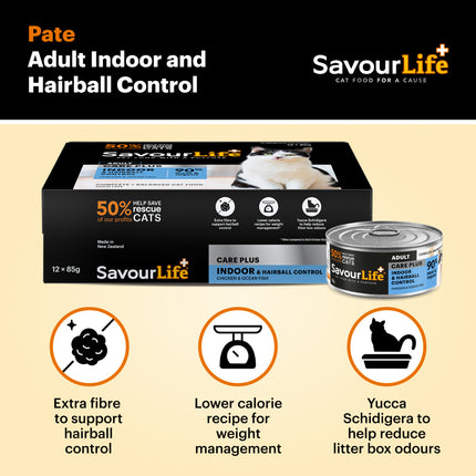 SavourLife Grain Free Adult Indoor & Hairball Control Wet Cat Food 85g x 12pk