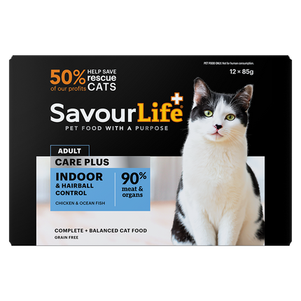 SavourLife Grain Free Adult Indoor & Hairball Control Wet Cat Food 85g x 12pk