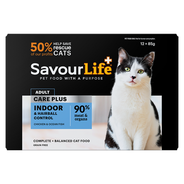 SavourLife Grain Free Adult Indoor & Hairball Control Wet Cat Food 85g x 12pk