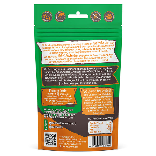 All Barks - Farmers Nibbles Chicken & Whitefish & Spinach & Kelp (100g)