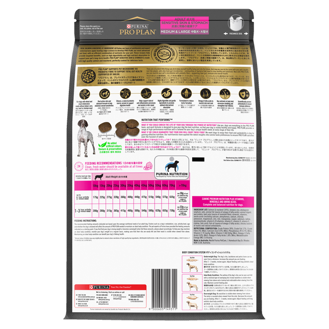 PRO PLAN Adult Sensitive Skin & Stomach Medium & Large Breed Dry Dog Food (3kg)