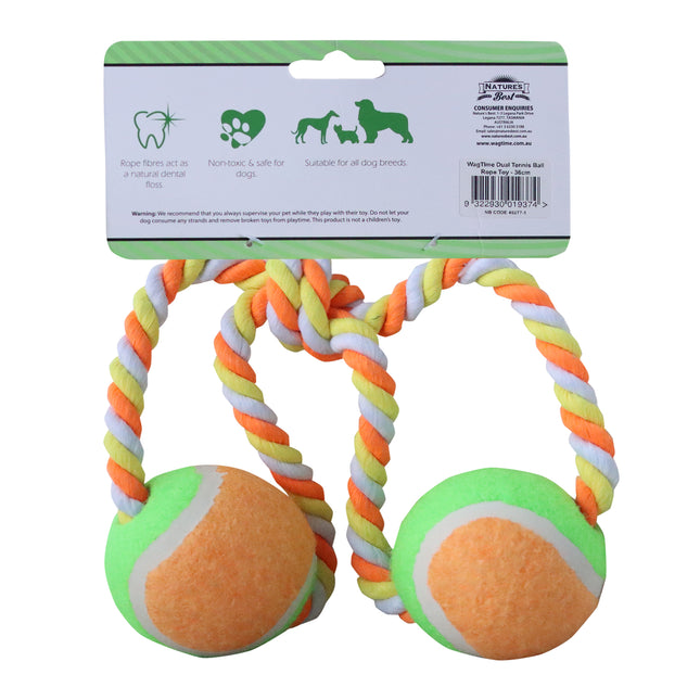 WagTime - Dual Tennis Ball Rope Toy (36cm)