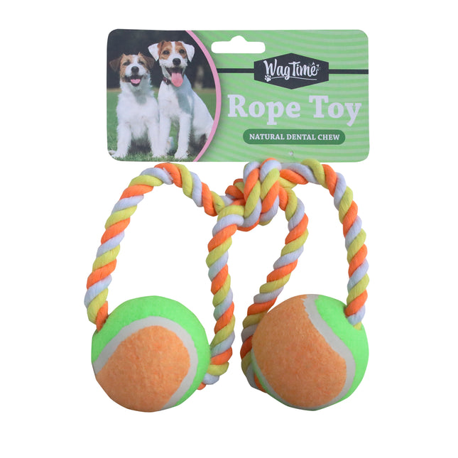 WagTime - Dual Tennis Ball Rope Toy (36cm)