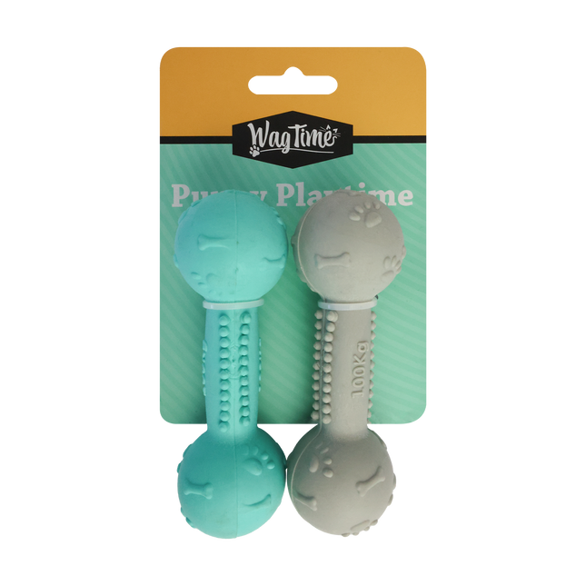 WagTime - Puppy Pastel Blue and Grey Dumbbell Set (11cm)