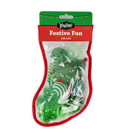 WagTime Christmas Festive Green Cat Stocking