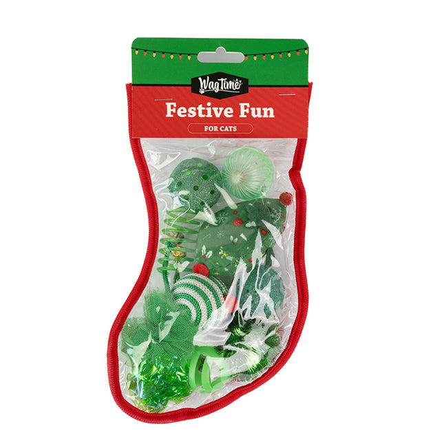 WagTime Christmas Festive Green Cat Stocking