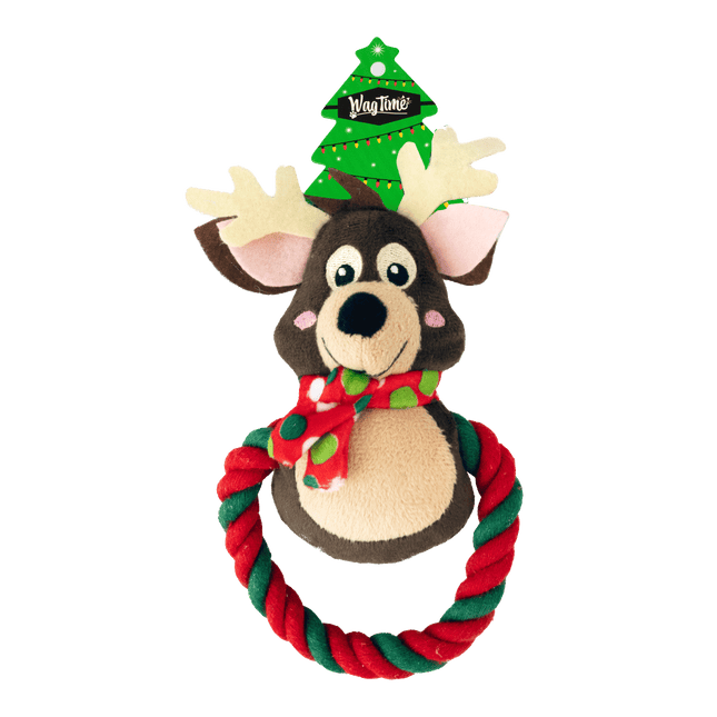 WagTime Christmas Reindeer Small Ring Tug Rope
