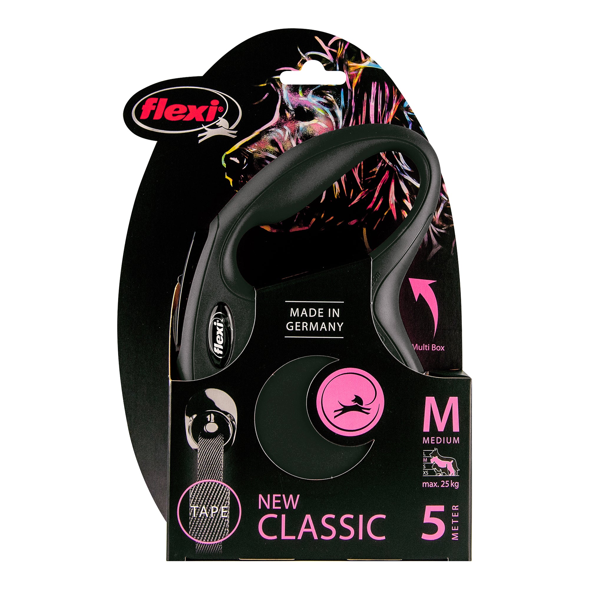 Flexi New Classic Retractable Tape Lead for Medium Dog Black (5m