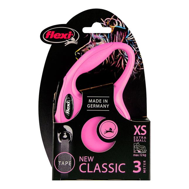 Flexi - New Classic Retractable Tape Lead for X-Small Dog Pink (3m)