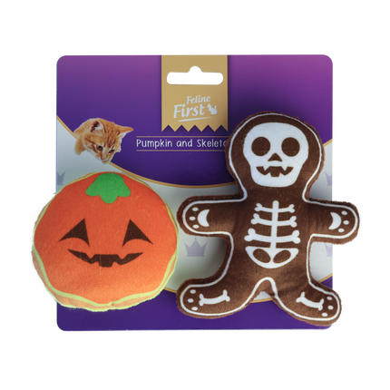 Feline First - Pumpkin and Skeleton Duo