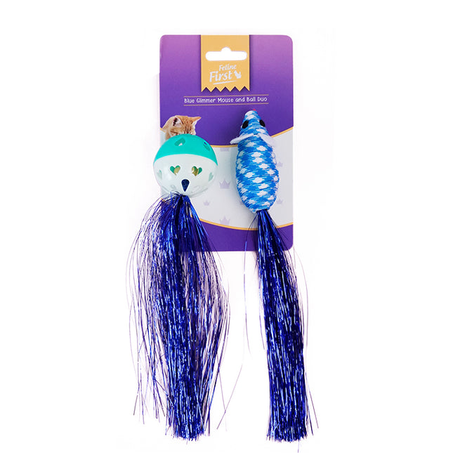 Feline First Blue Glimmer Mouse and Ball Duo