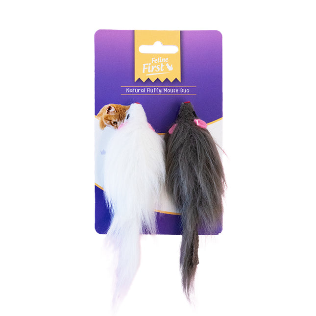 Feline First Natural Fluffy Mouse Duo