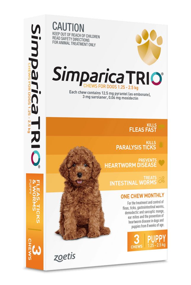 Simparica Trio - Chews for Puppies 1.25-2.5kg (3pk)