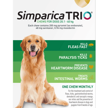 Simparica Trio - Chews for Dogs 20.1-40kg (3pk)