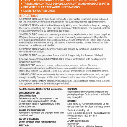 Simparica Trio - Chews for Dogs 5.1-10kg (6pk)