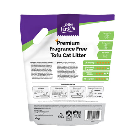 Feline First Premium Fragrance Free Tofu Cat Litter 4kg