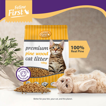 Feline First Premium Pine Wood Cat Litter 18kg