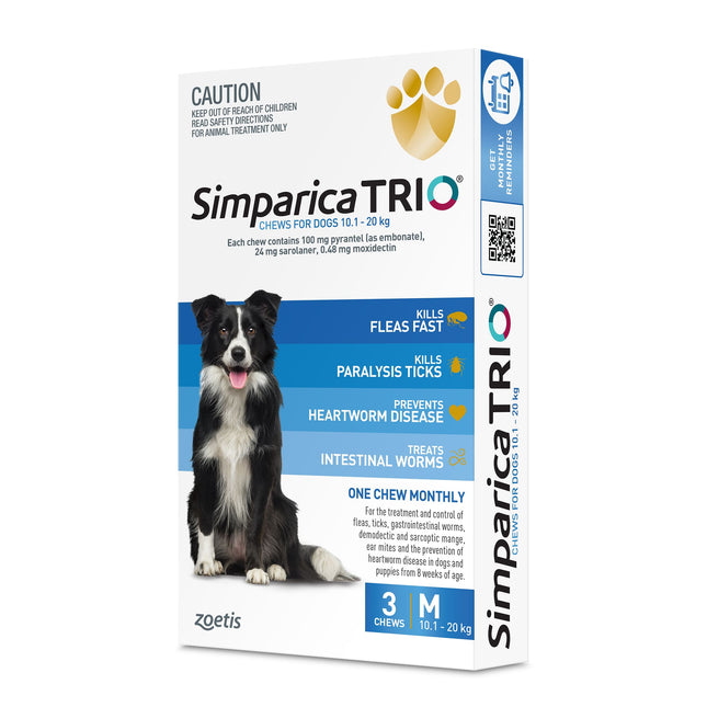 Simparica Trio - Chews for Dogs 10.1-20kg (3pk)