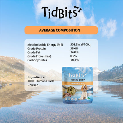 TidBits Freeze Dried Chicken Neck Bites 100g
