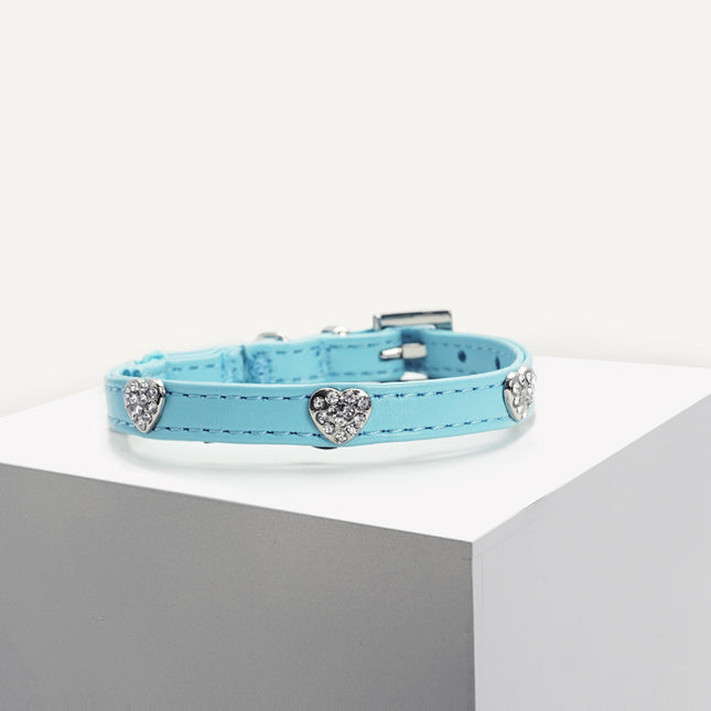 Dan & Sam - Vegan Leather Cat Collar (Blue Hearts)