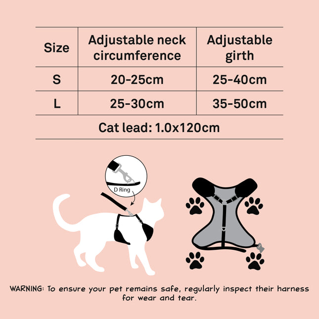Dan & Sam - Cat Step-in Harness & Lead (Dinosaur Land) - Small