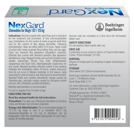 NexGard Chewables Dog - 10.1-25kg (3pk)
