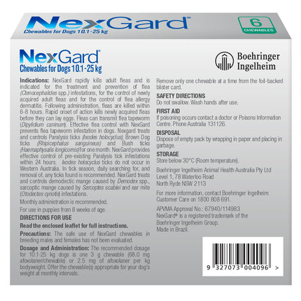 NexGard Chewables Dog - 10.1-25kg (6pk)