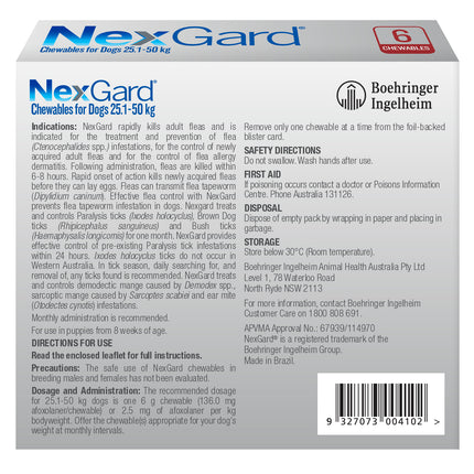 NexGard Chewables Dog - 25.1-50kg (6pk)