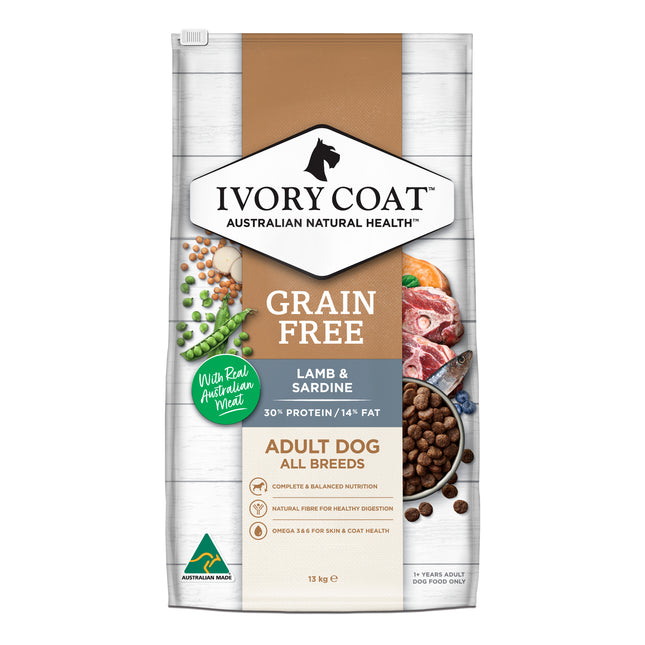 Ivory Coat - Grain Free Adult Dry Dog Food Lamb & Sardine (13kg)