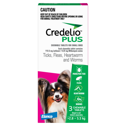Credelio Plus - Chewable Tablets for Small Dogs (2.5-5.5kg) (3pk)