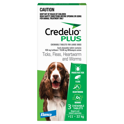 Credelio Plus - Chewable Tablets for Large Dogs (11-22kg) (3pk)