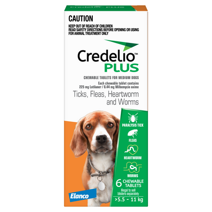 Credelio Plus - Chewable Tablets for Medium Dogs (5.5-11kg) (6pk)