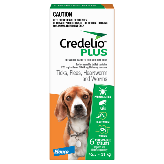 Credelio Plus - Chewable Tablets for Medium Dogs (5.5-11kg) (6pk)