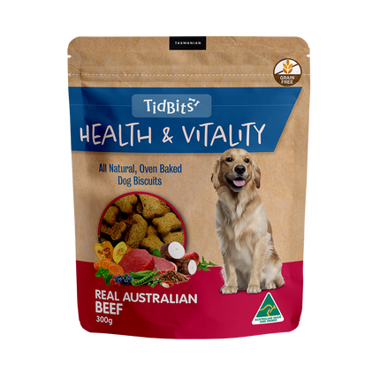 TidBits - Health & Vitality Grain Free Beef Dog Biscuits (350g)